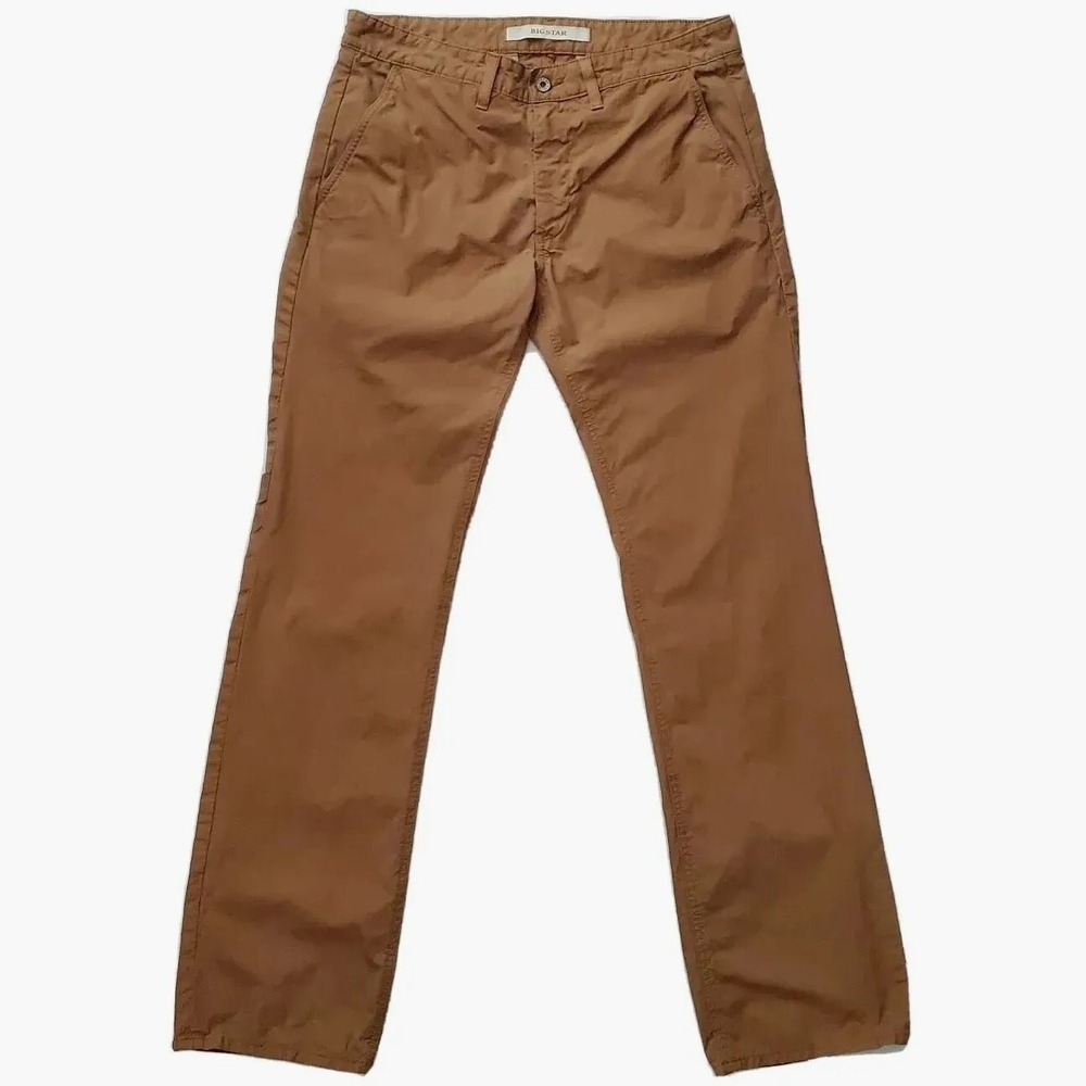 Big Star Mens 32L Brown Pants Chino Cotton Casual Trousers Workwear Straight Leg